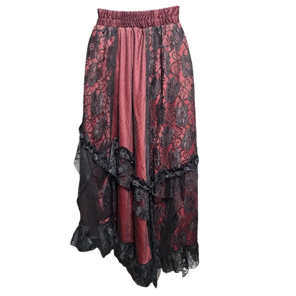 Victorian Gothic Lace Overlay Elastic Waist High Low Skirt - Picture 2 of 15